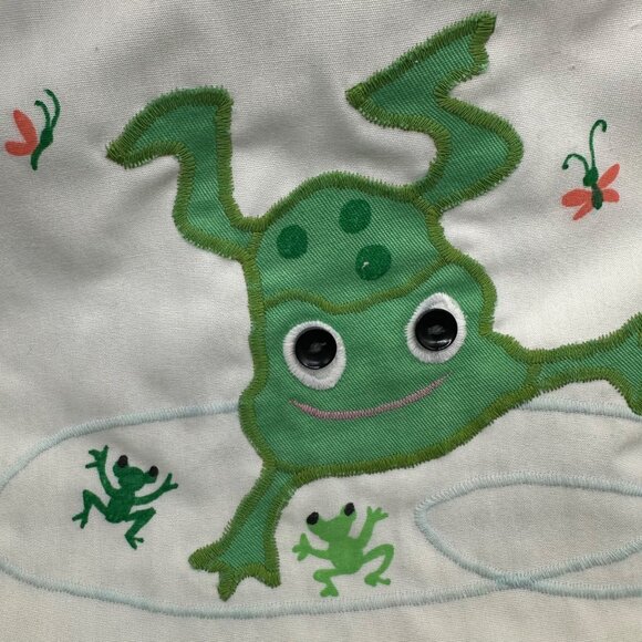 Vintage White Purse 1970s Country Fair Frog Lotus Plastic Hoop Handles Kitschy - Picture 4 of 10